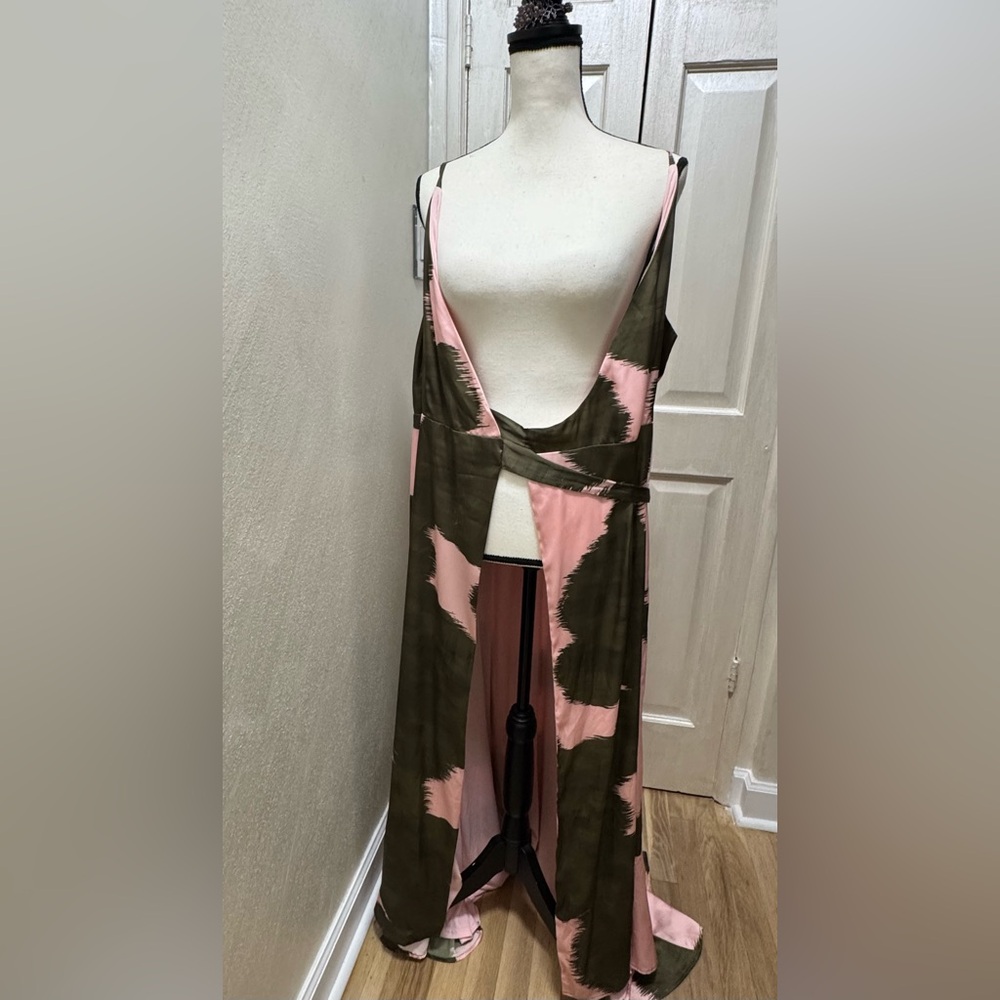 Anthropologie Hutch Leah Wrap Gown Maxi Pink Green Dress Size M - Picture 8 of 14